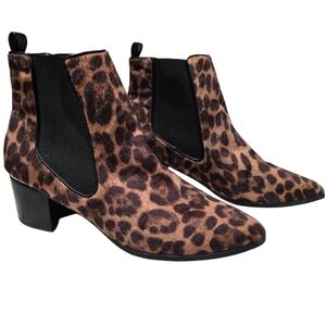 Nine West Chelsea Boots Sz 10M Cheetah Print Fur Texture Brown Black